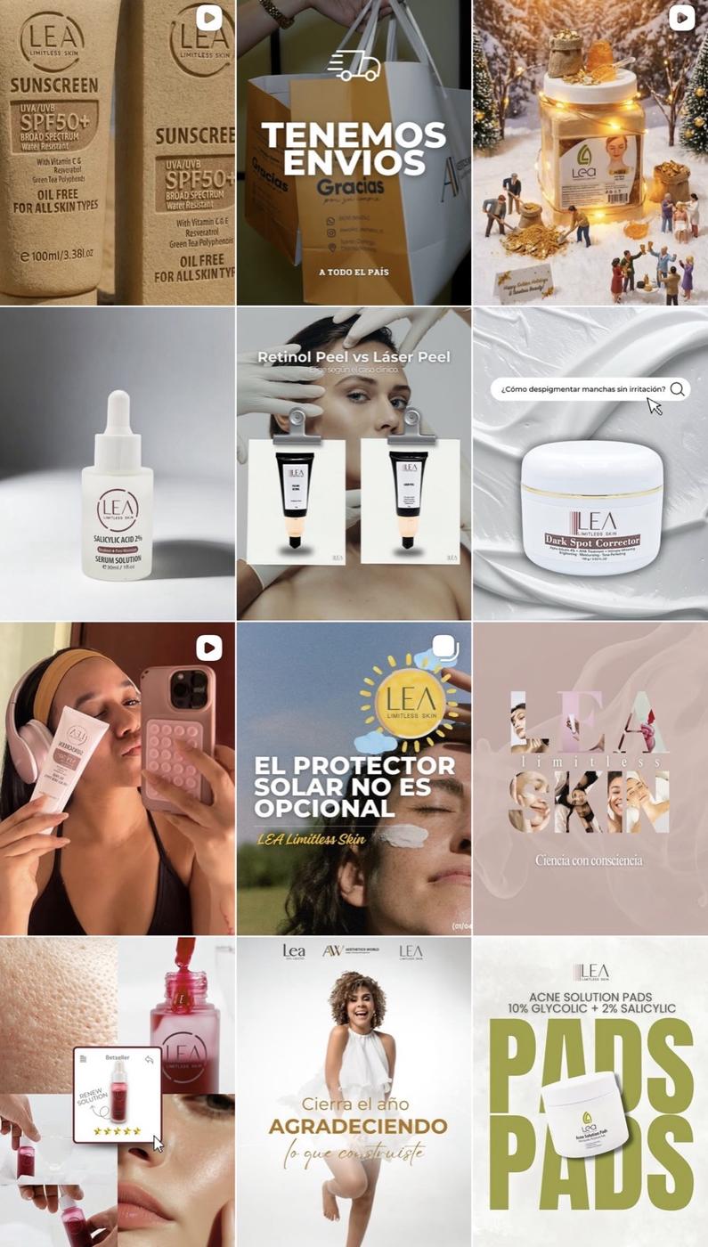 Feed de Instagram para una marca de cuidado de la piel